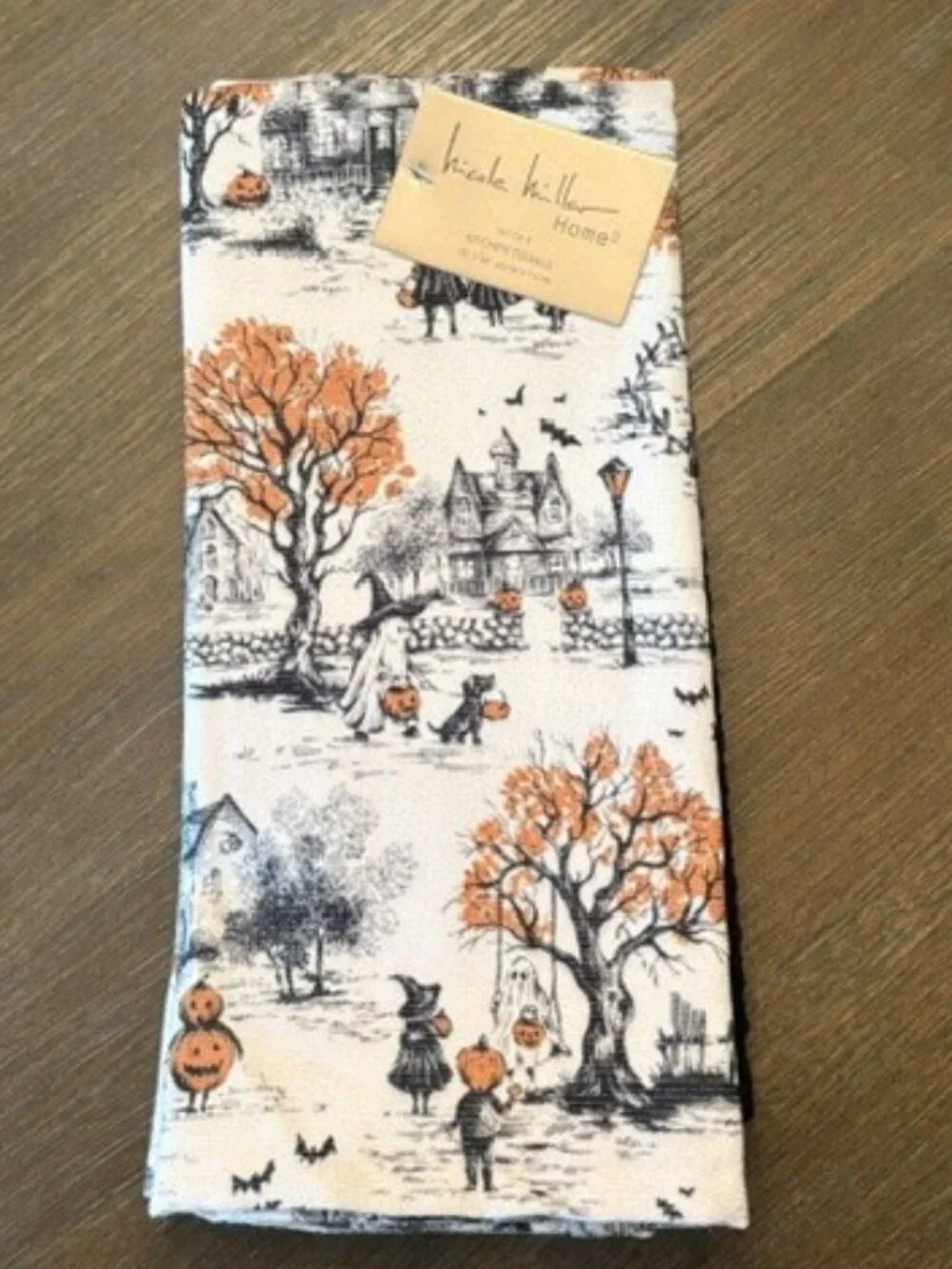 Nicole Miller Halloween Kitchen Towels Ghost Witch Haunted House 18x28